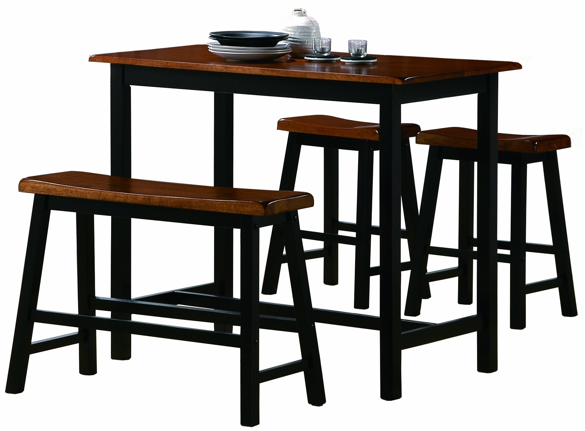 Home Life Tyler 4 Piece Counter Height Table Bench Set Dining Dinette 150244 Black & Cognac