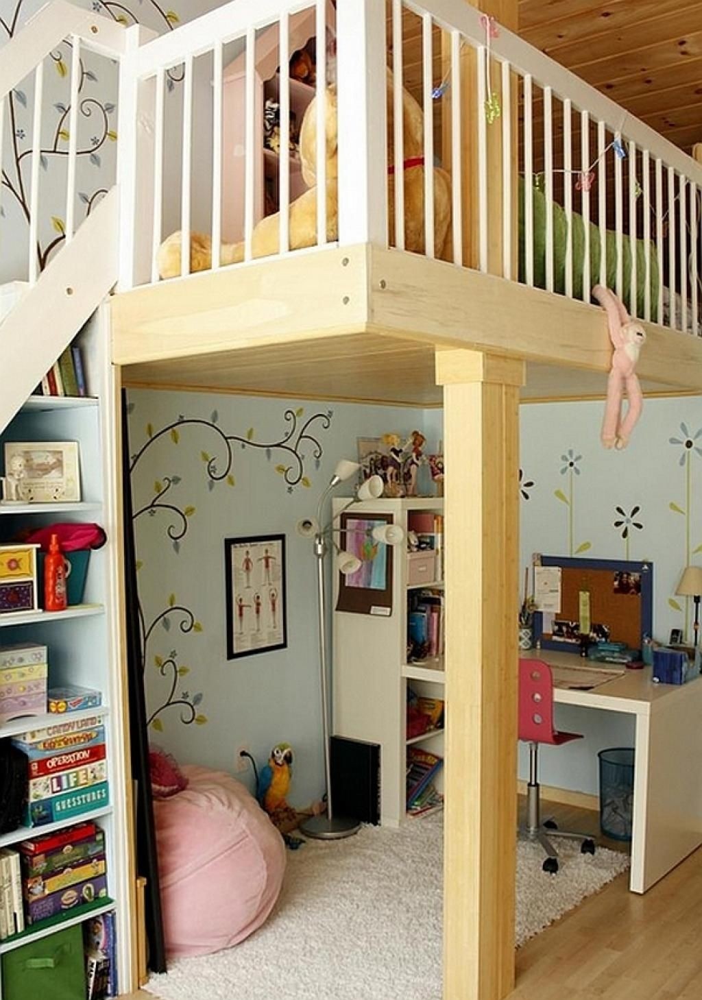 Loft bed with table