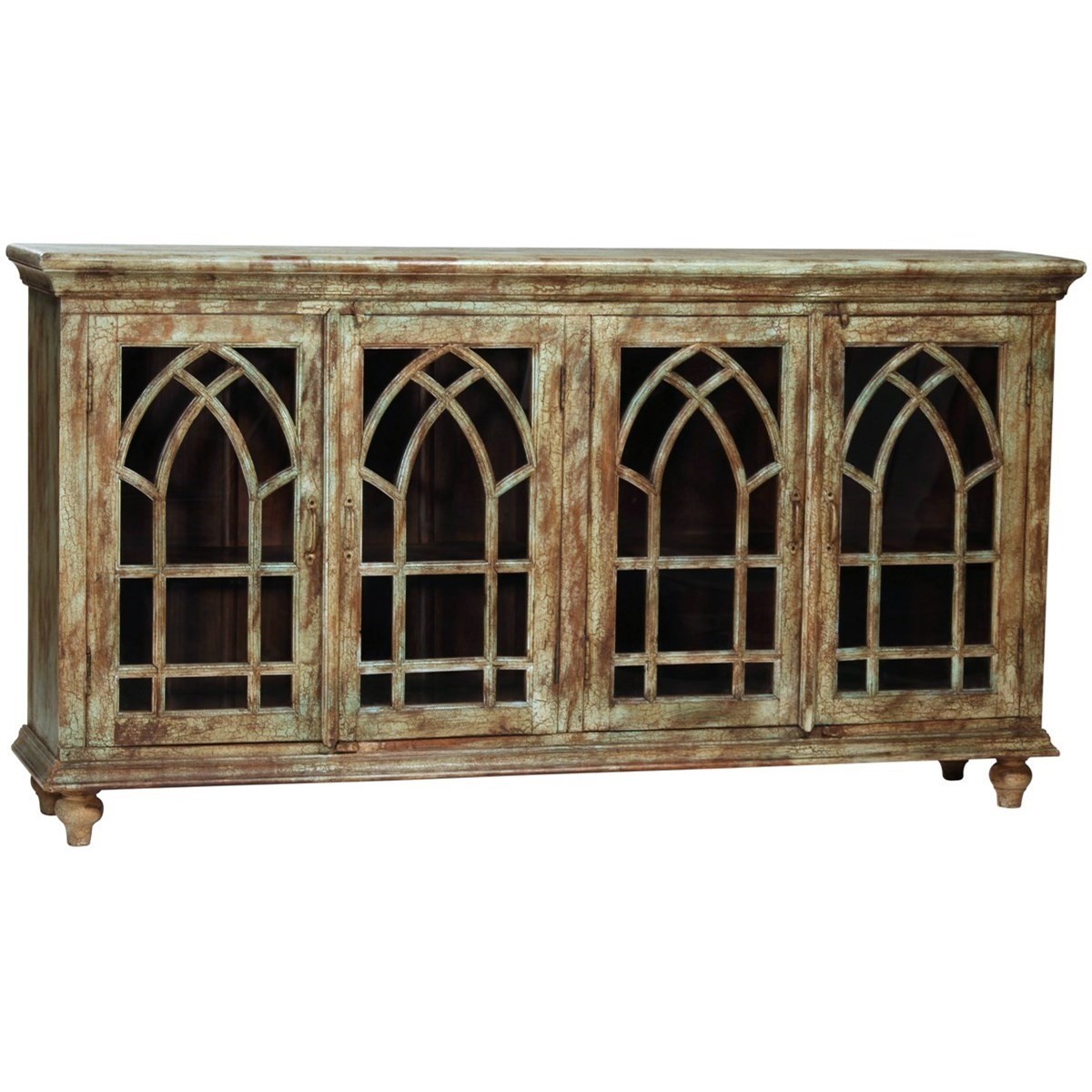 Reclaimed rustic cathedral arch with glass door sideboard cabinet buffet