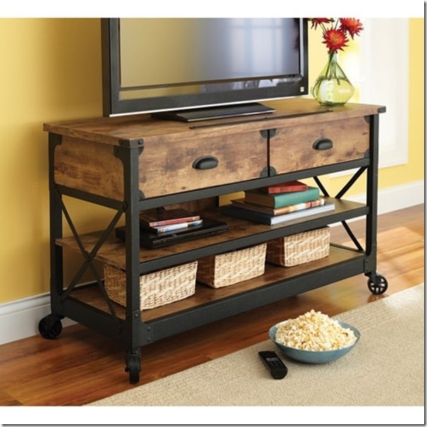 Rustic Country Antiqued Black/Pine Panel TV Stand for TVs up to 52" - 95LBS
