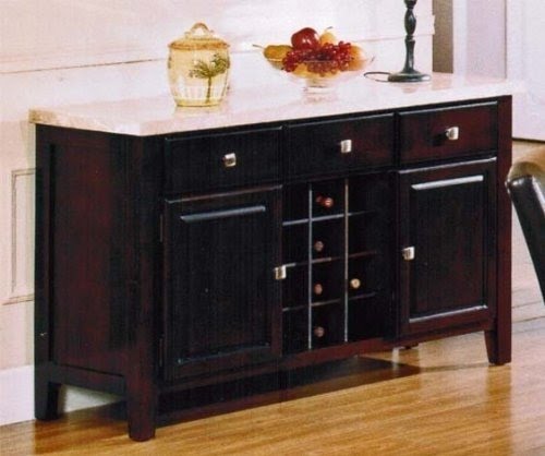 Server Sideboard with Marble Top and Wine Rack in Espresso Finish