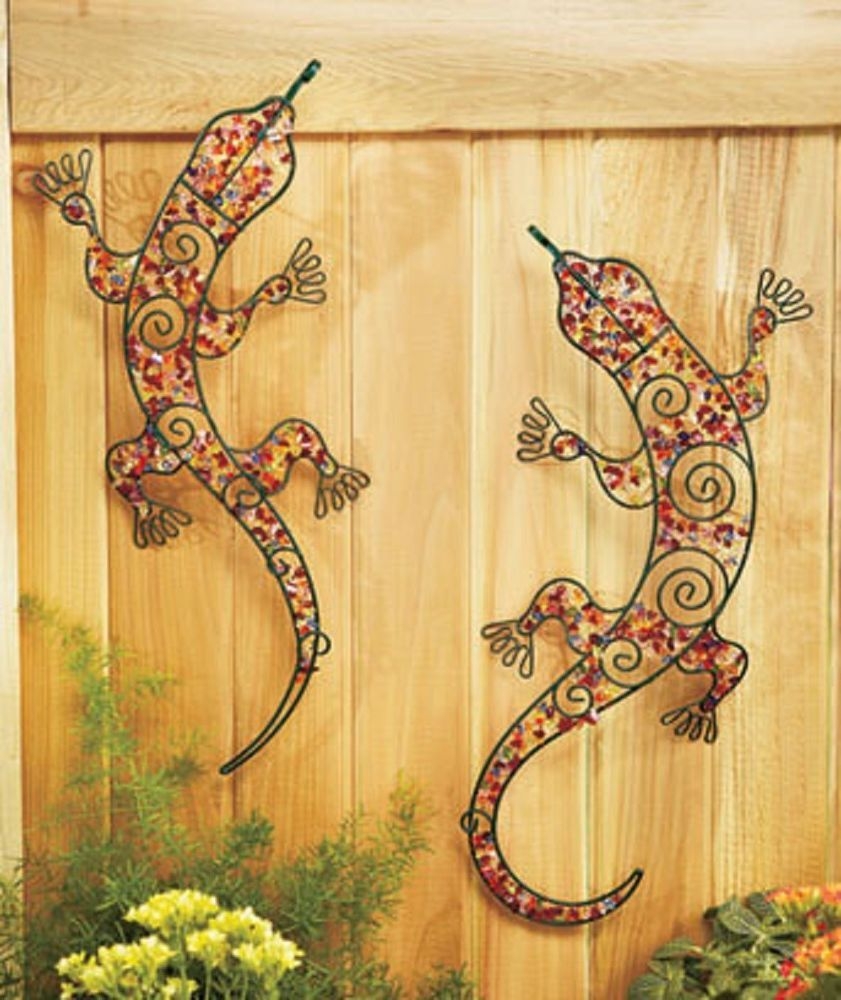 Set of 2 Gecko Beaded Garden Wall Decoration