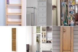 4 Shelves Bathroom Slim Floor Cabinet Narrow Wooden Storage Cupboard Toilet Tall