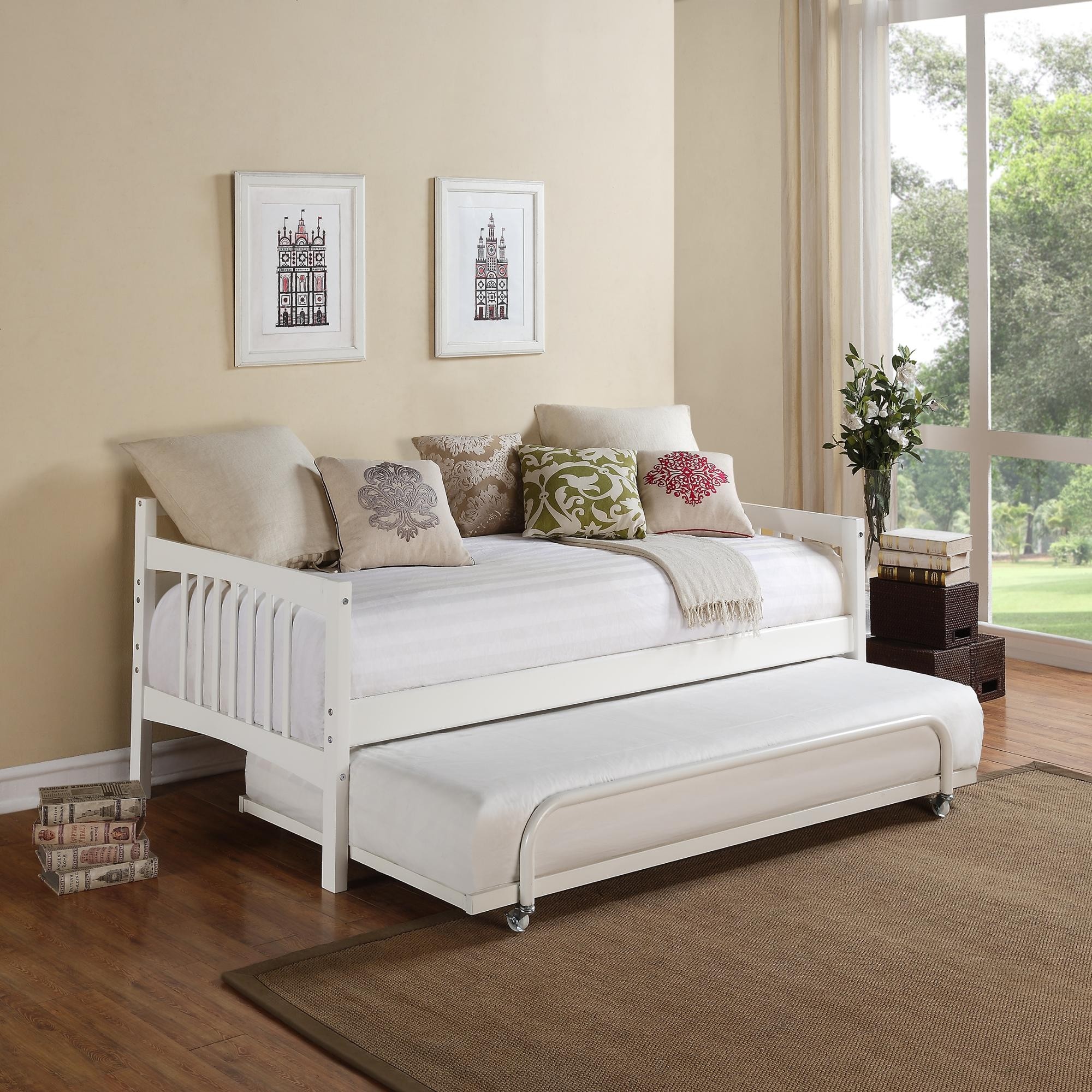 Twin White Daybed Without Trundle w/ Sturdy Durable Solid Wood Frame Ideal for a Guest Room, Den, Studio Apartment or Small Living Space