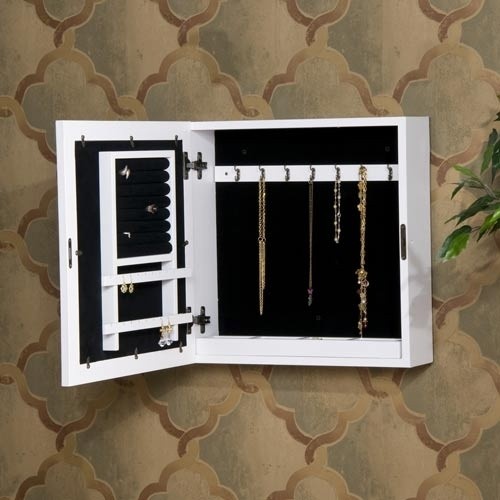 White square wall mount jewelry armoire southern enterprises wall mounted