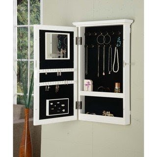 White Wall Mount Jewelry Armoire With Lock