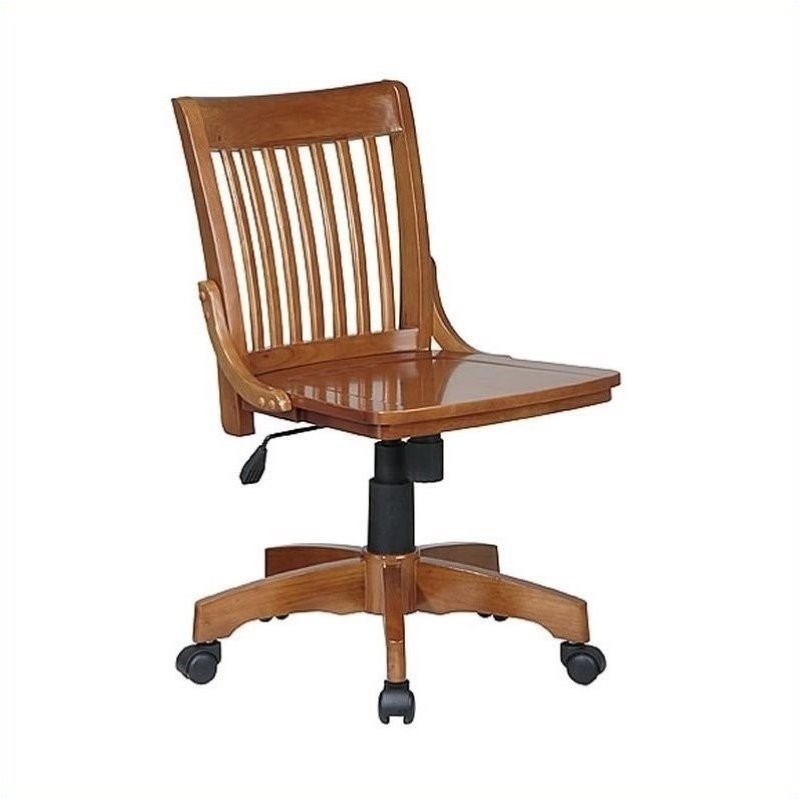 Wood Armless Bankers Chair w Wood Seat Antique Whi