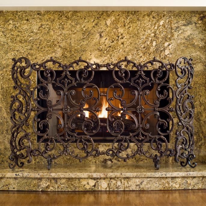 Wrought iron fireplace screens decorative
