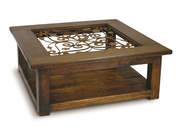 Zuku trading coffee table with glass and wrought iron