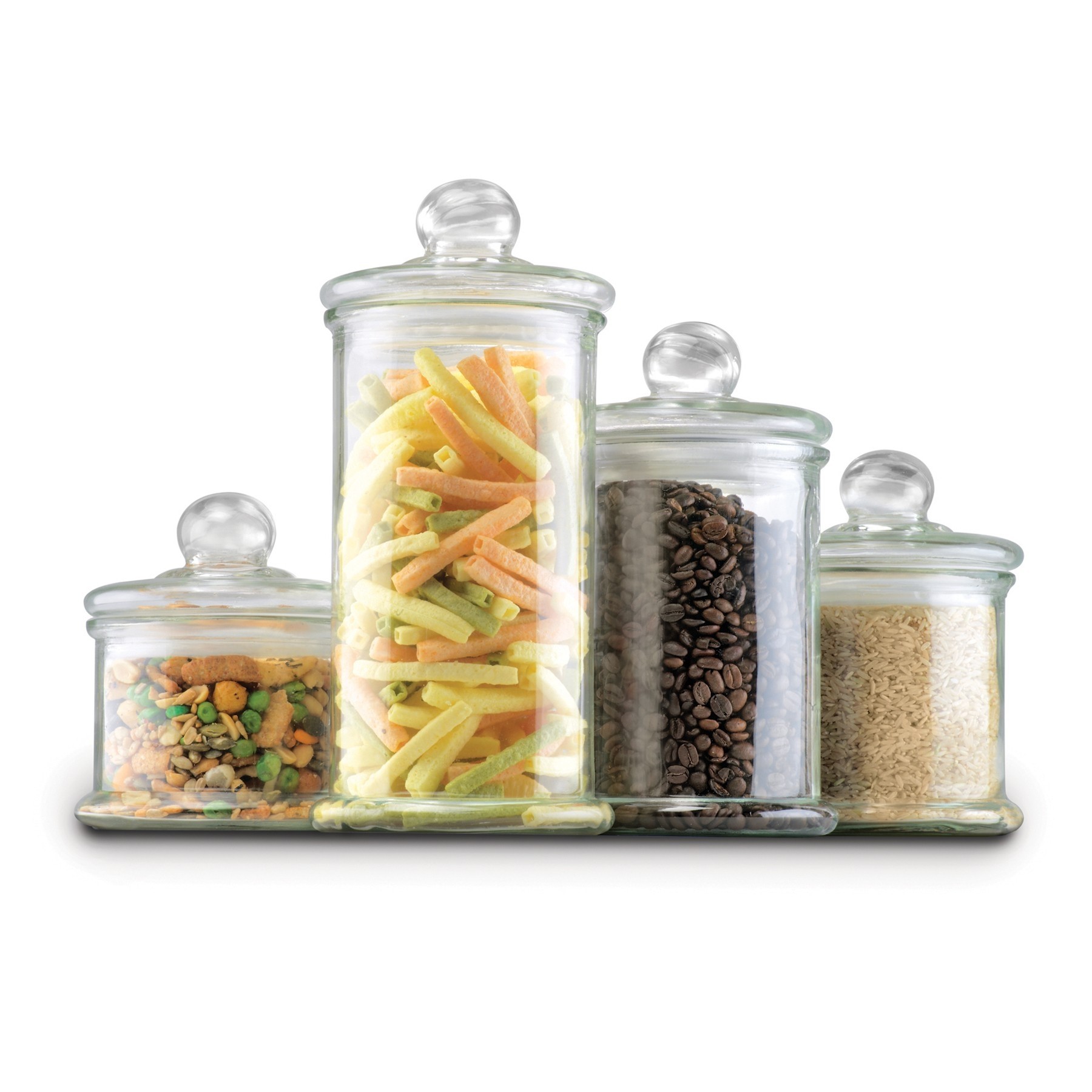 Clear Glass Kitchen Canister Sets Home Basics 4 Piece Glass Canister   Anchor Hocking 4 Piece Round Glass Canister Set With Ball Lid 