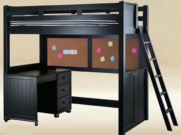 black bunk bed with desk