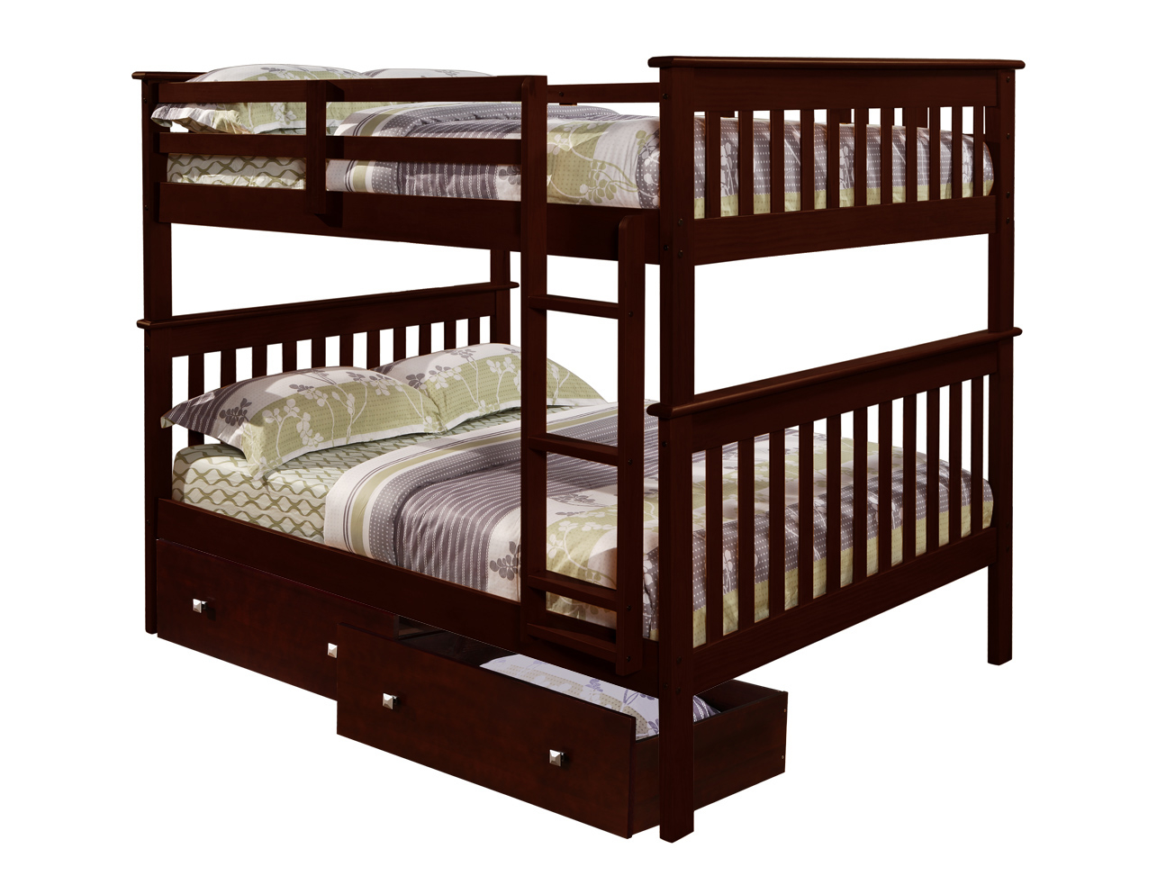 Bunk Bed Full over Full with Under-Bed Drawers in Cappuccino