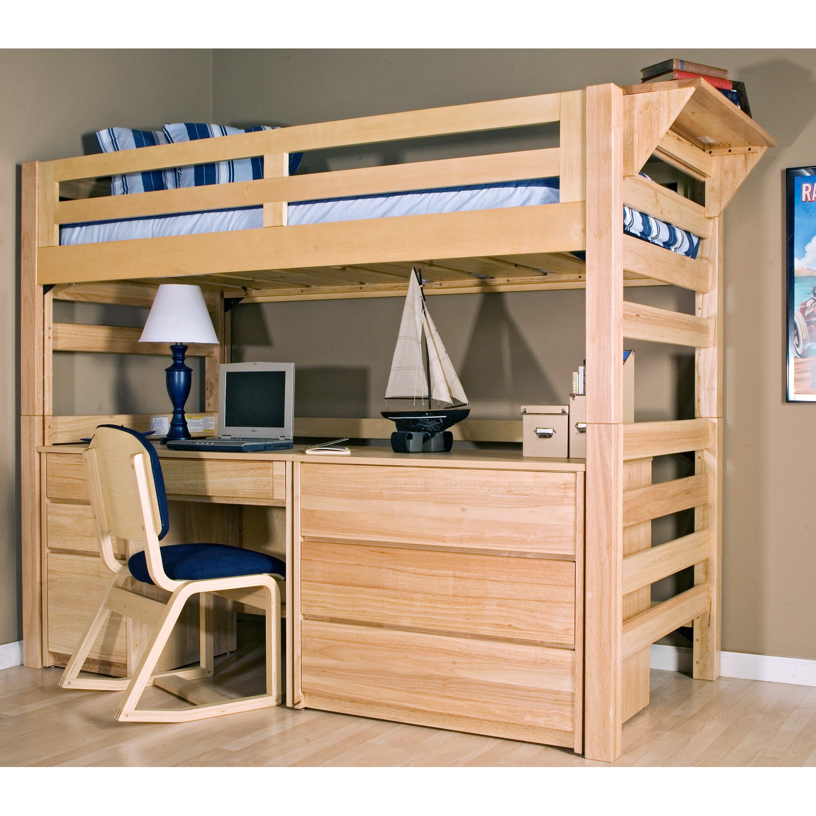 oak bunk bed with desk