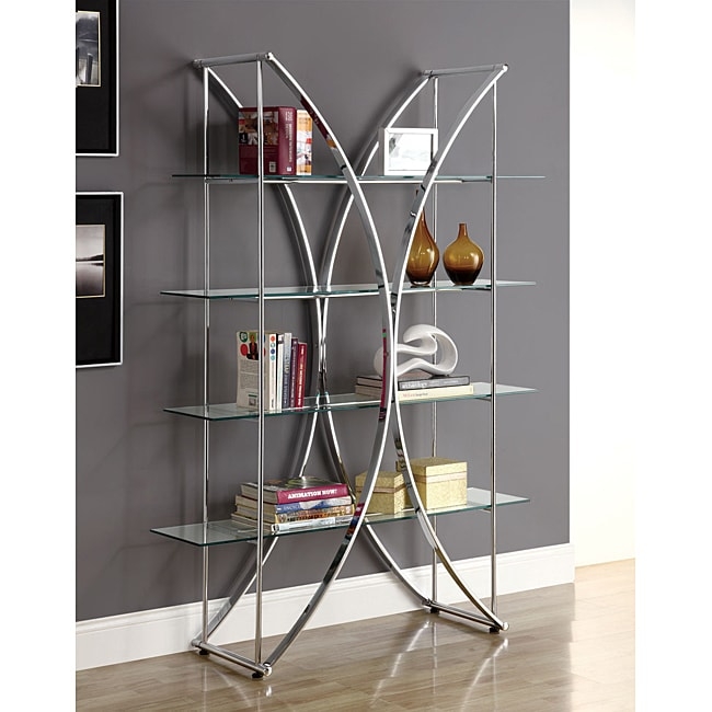 Chrome Metal 72"H Etagere with Tempered Glass Shelves