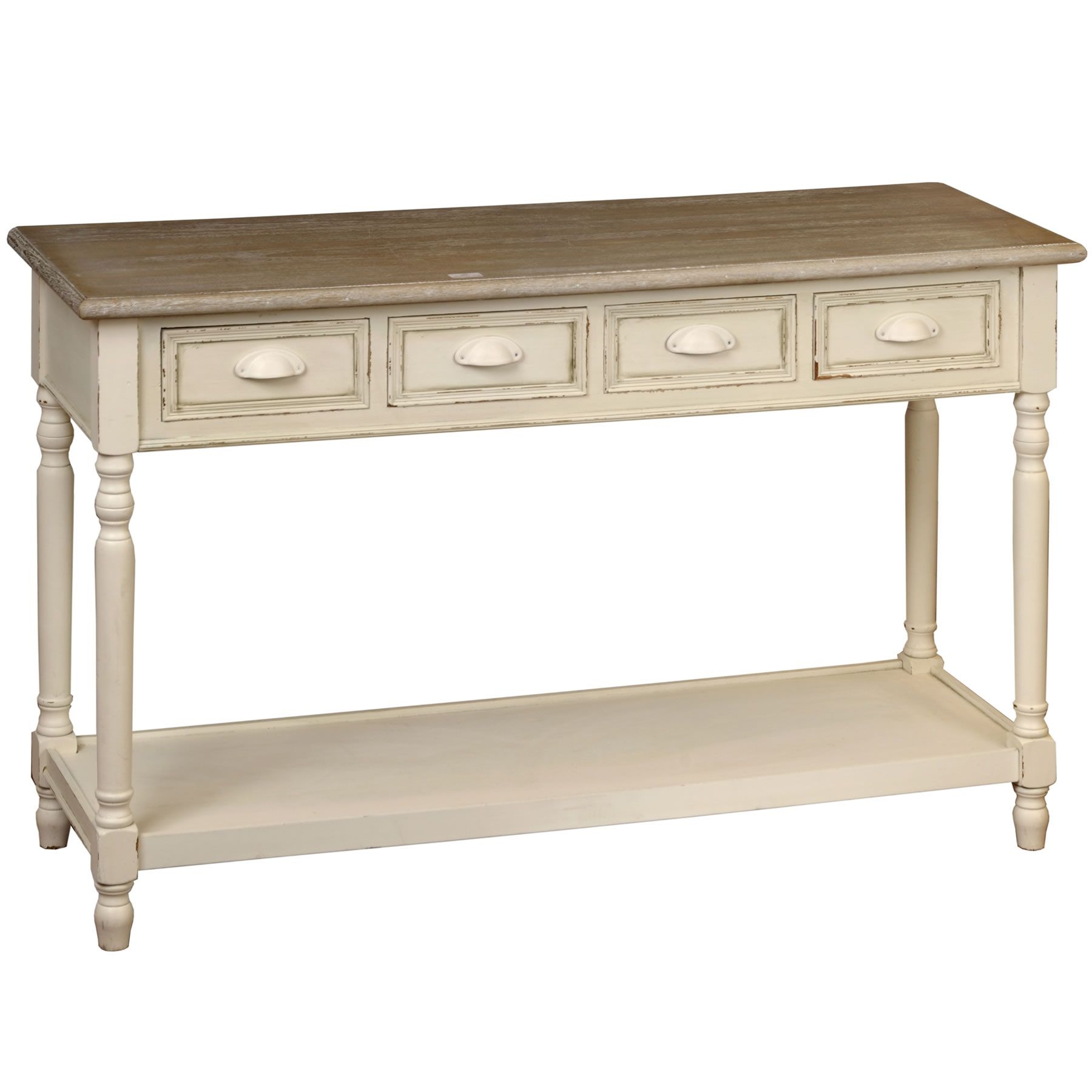 Console table with drawers and shelves