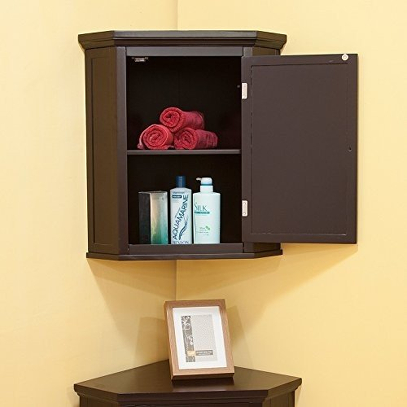 Elegant Home Fashions Wooden Bathroom Corner Wall Storage Cabinet