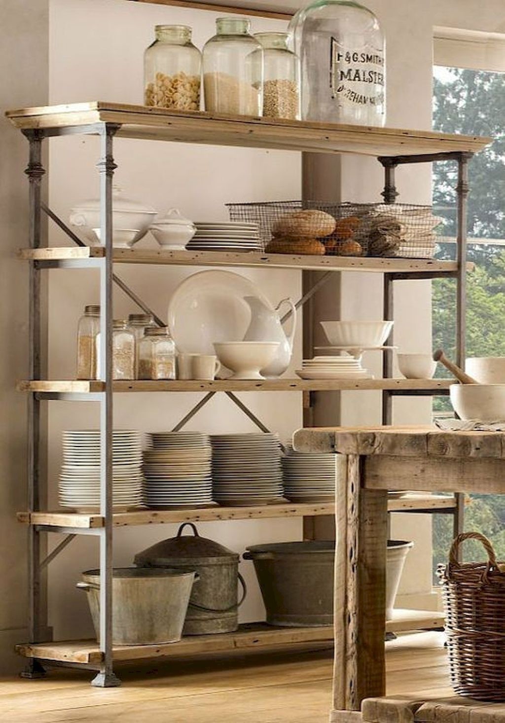 French vintage bakers rack shelving and