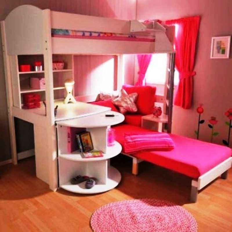 teenage girl loft bed with desk