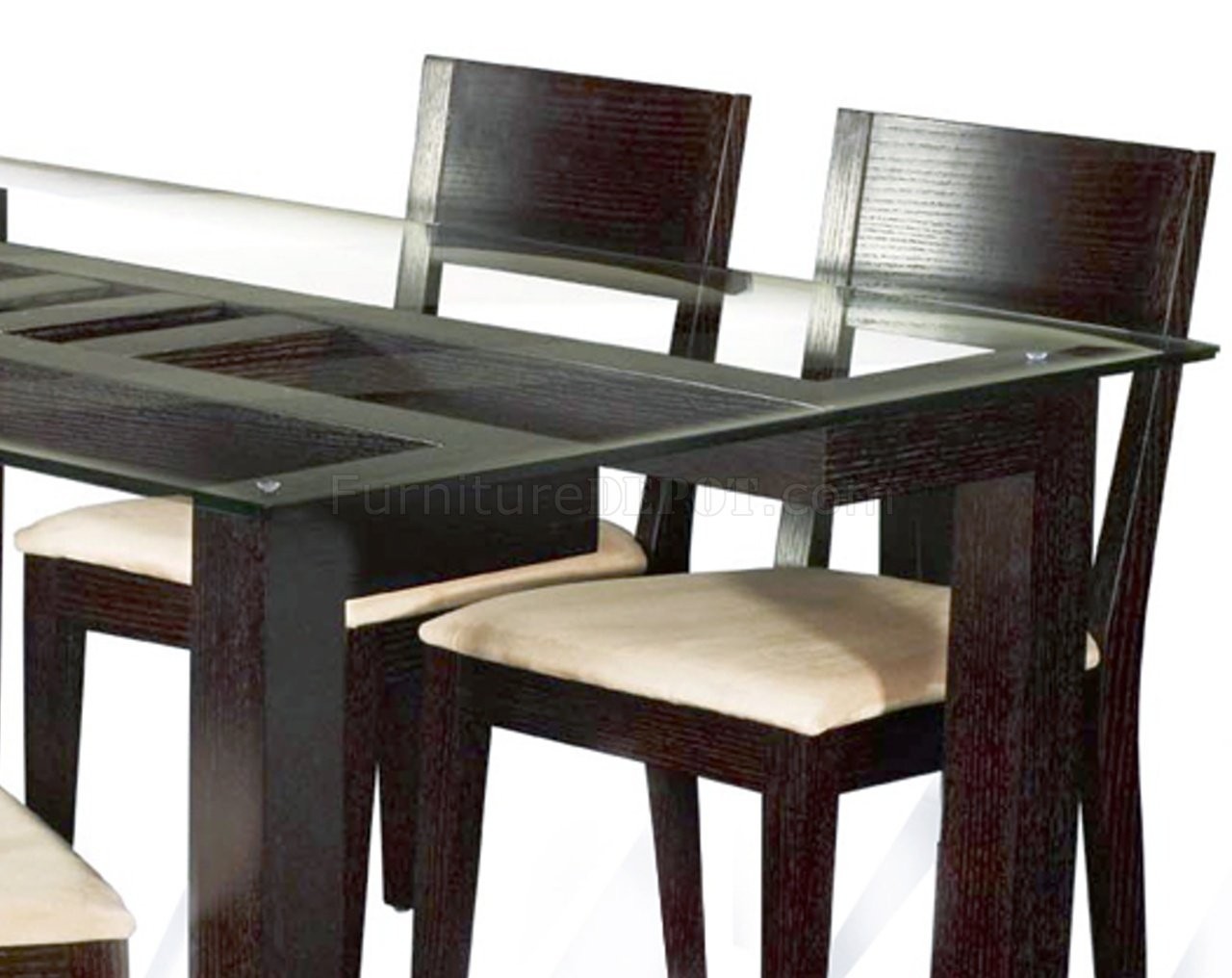 Glass top dining tables with wood base