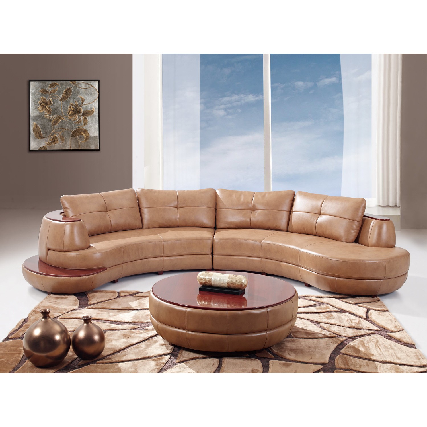 Small curved leather sectional shop sofa