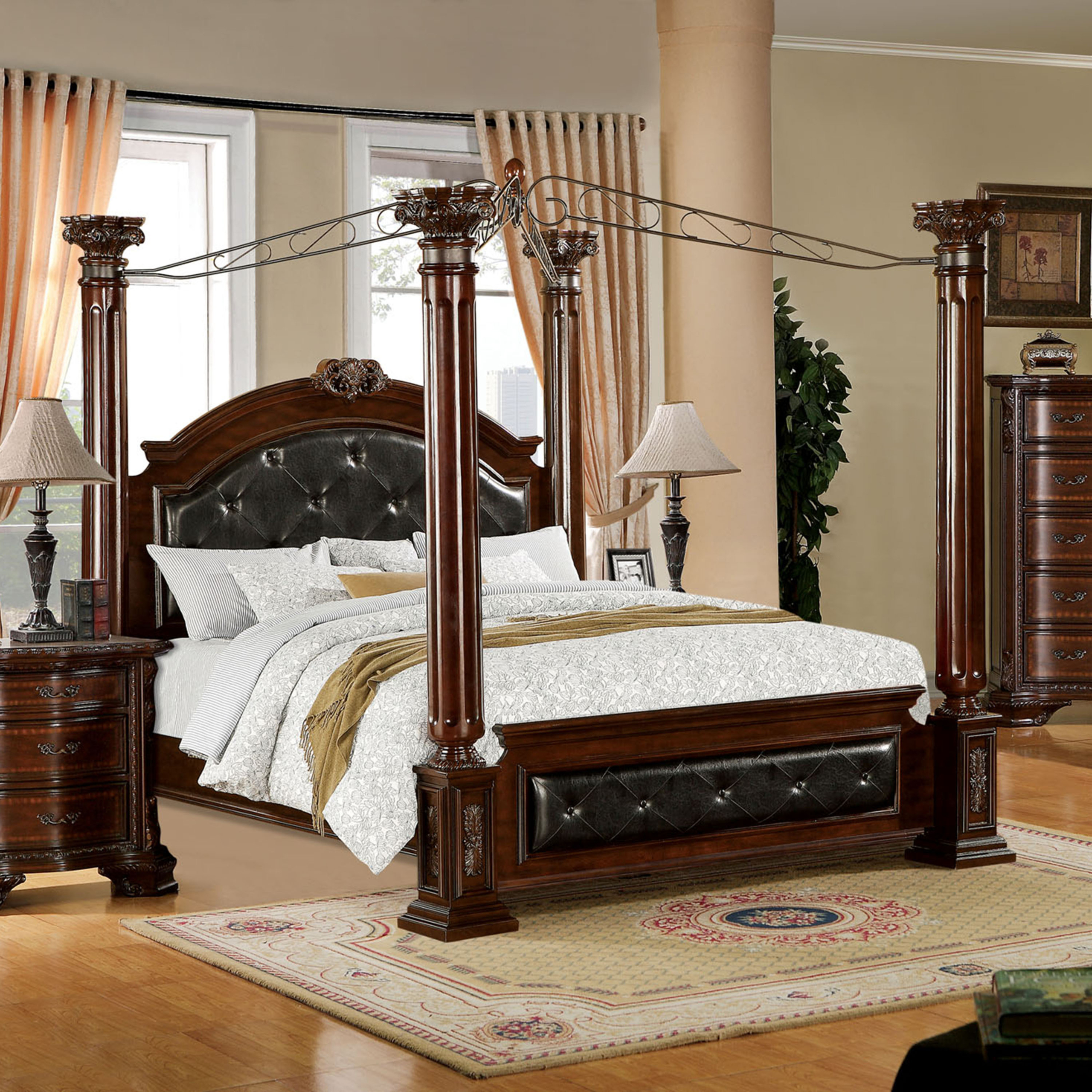 Mandalay Brown Cherry Finish Cal King Size Bed Frame Set