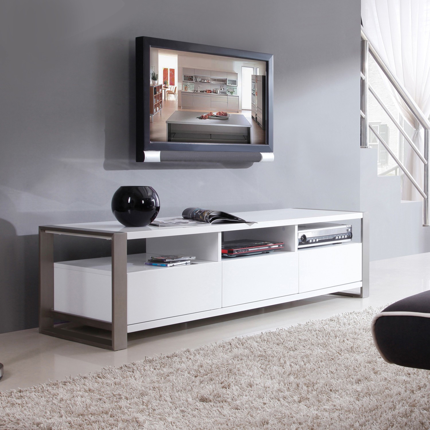 White Modern TV Stand Ideas On Foter   Off White Tv Stand 