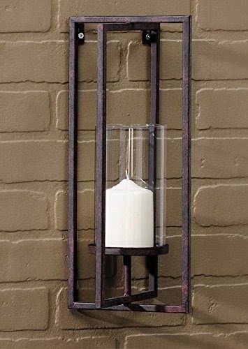 Rustic Brown Wrought Iron Pillar Wall Candle Holder Sconce