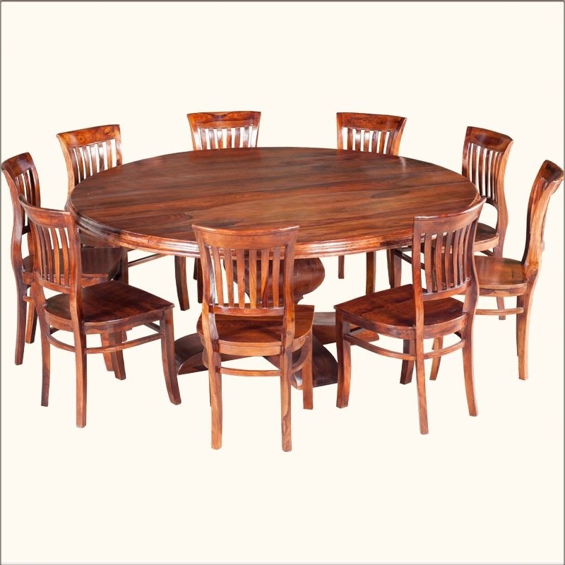 Sierra Solid Wood 84 Inches Large Pedestal Rustic Round Dining Table For 10 People