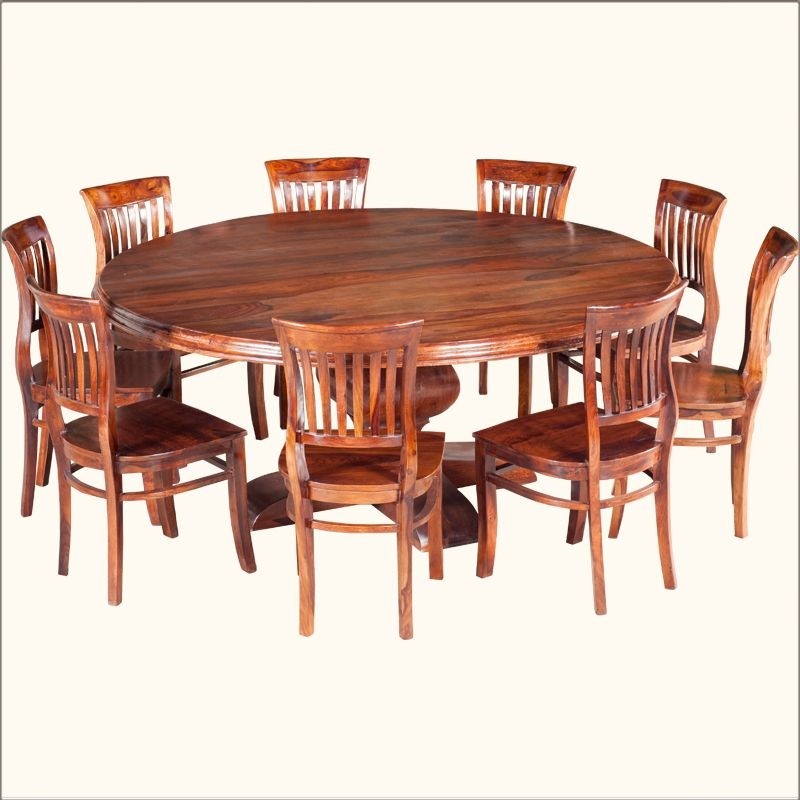 Sierra Solid Wood 84 Inches Large Pedestal Rustic Round Dining Table For 10 People 