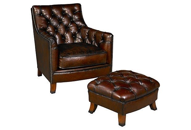 Small leather chairs with ottomans 1
