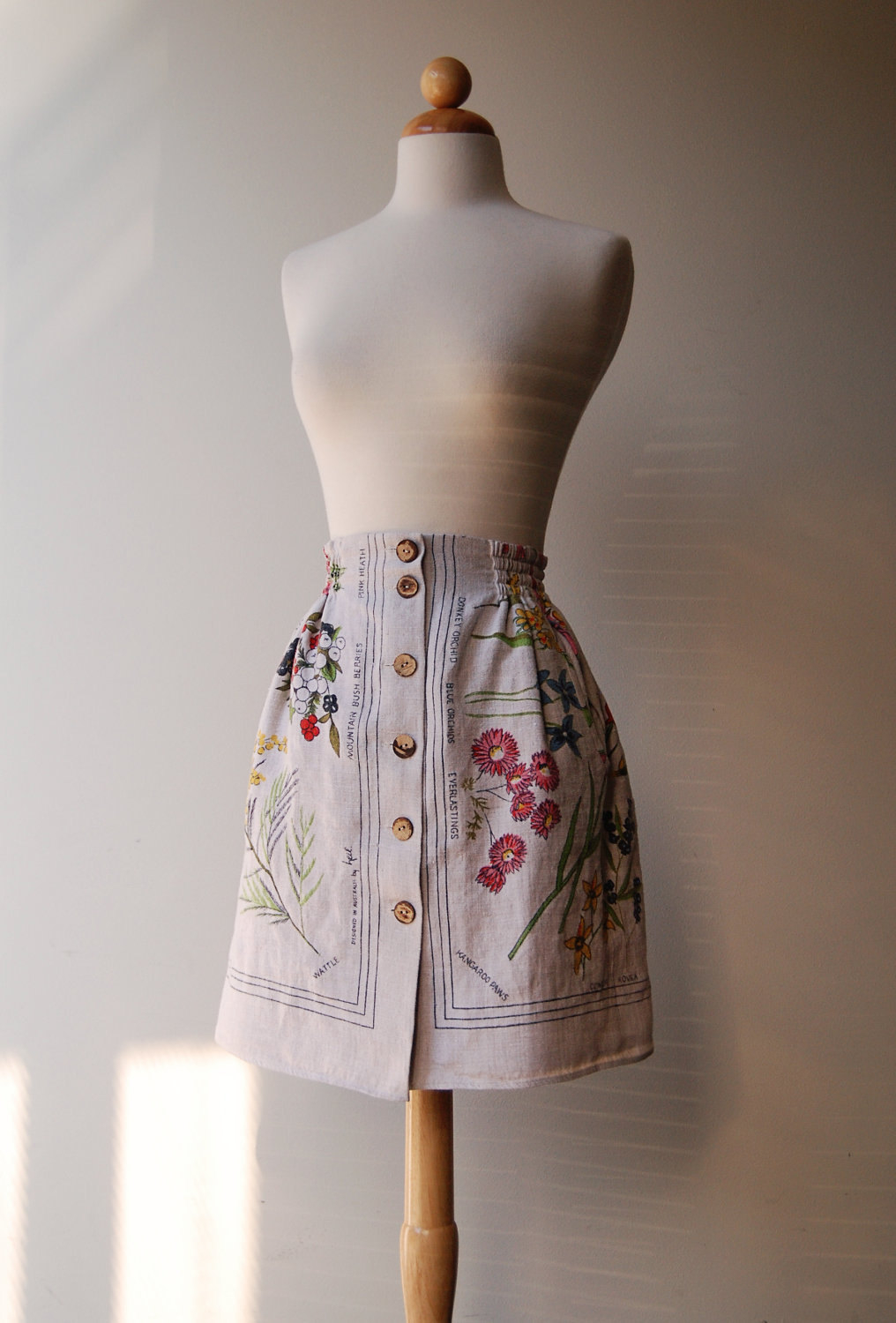 Upcycled linen tablecloth skirt for an