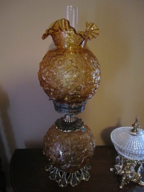 Vintage amber glass table lamp 1