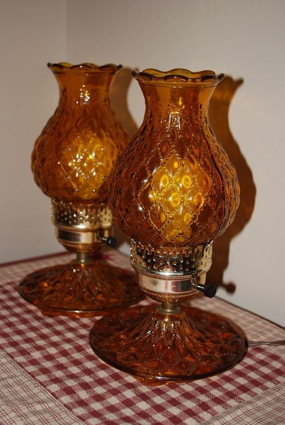 Vintage amber glass table lamps pair