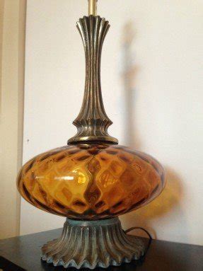 Vintage mid century amber glass table lamp hollywood regency