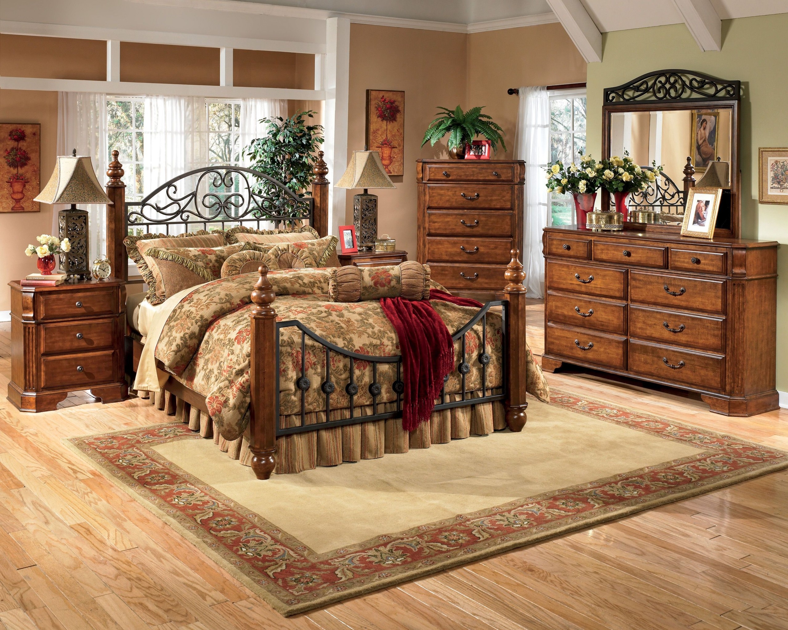 Oak and wrought iron bedroom sets