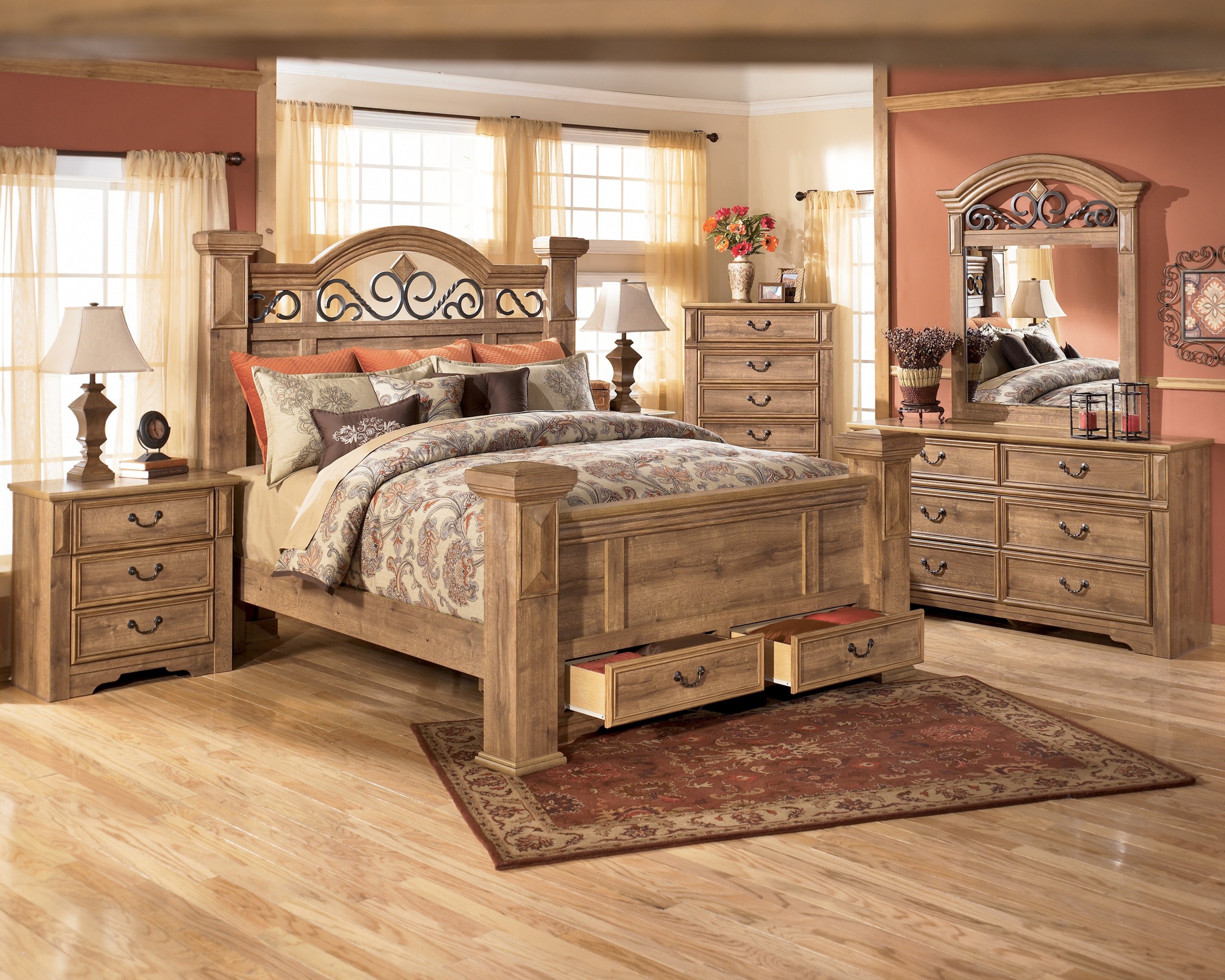 Oak and wrought iron bedroom sets