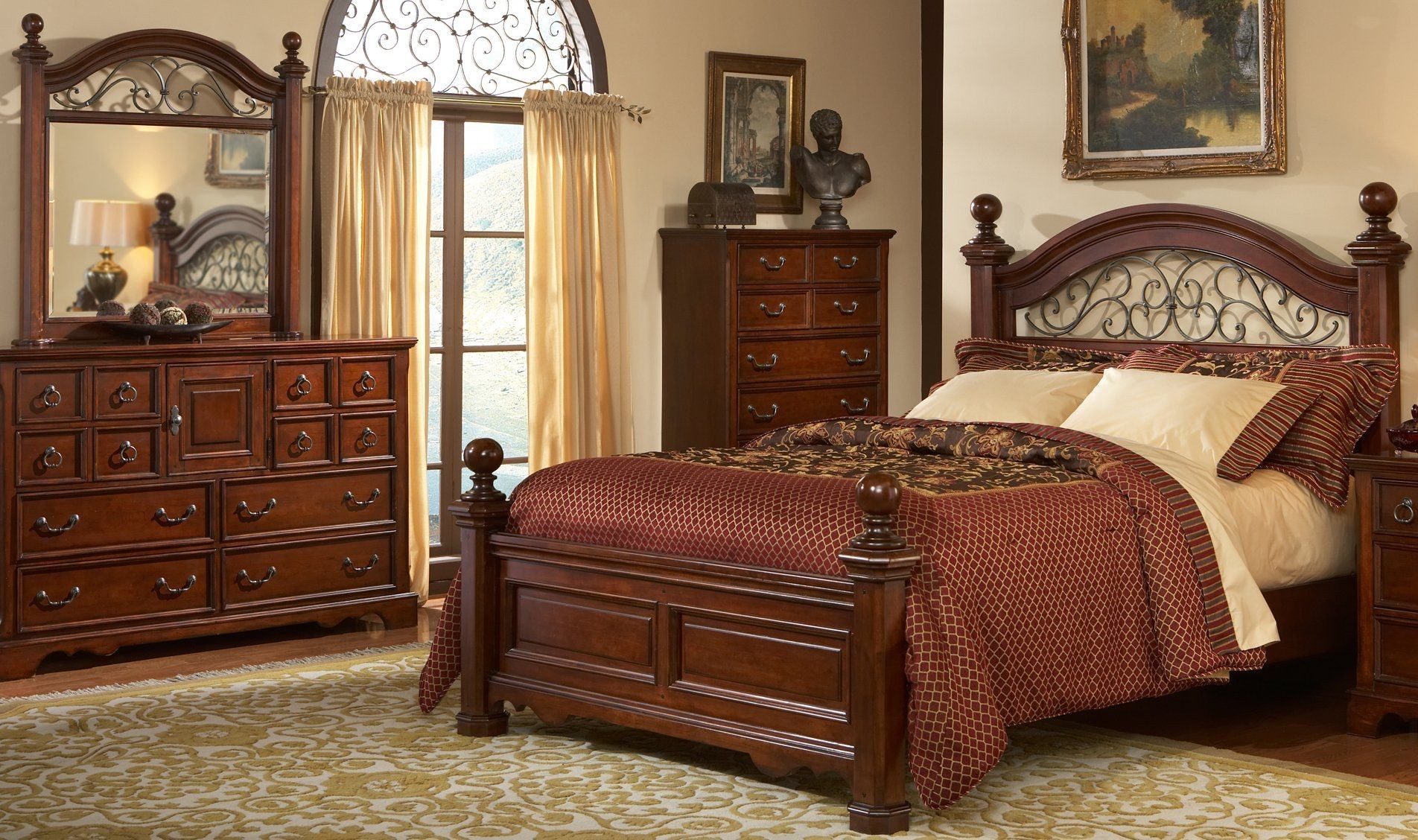 Wood and wrought iron headboards