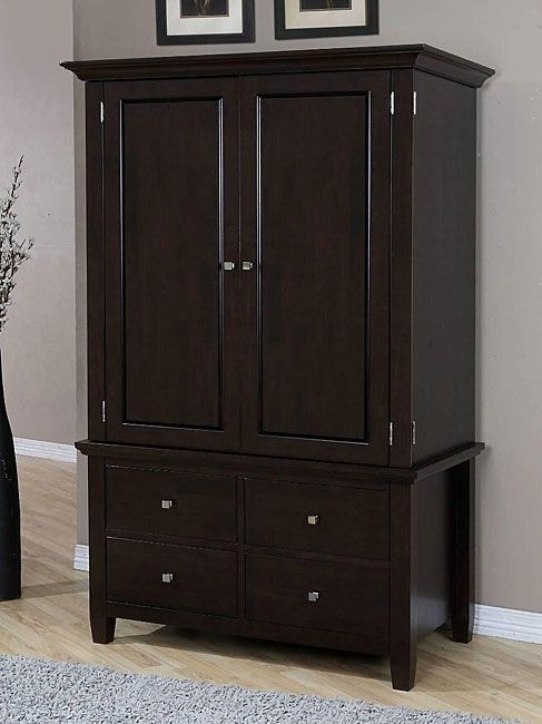 Armoire Wood 4-drawer Wardrobe Closet Tv Cabinet Storage Chest Brown Finish, 2 Adjustable Shelves, Stainless Steel Drawer Handles