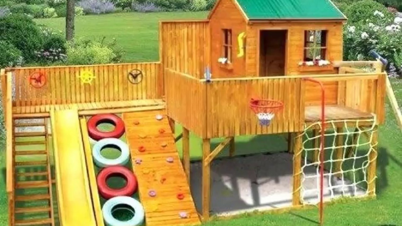 diy outdoor playhouse with slide