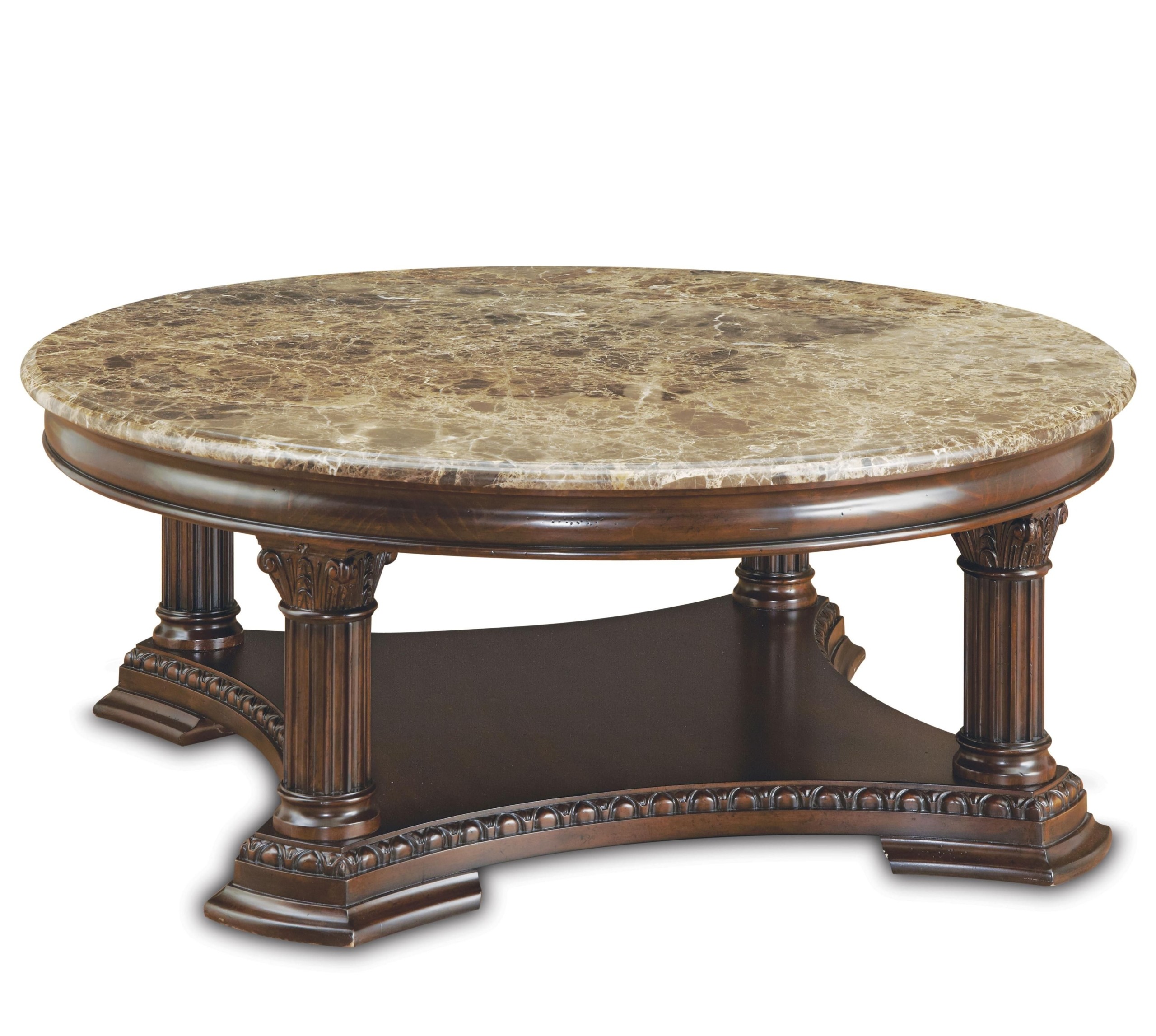 Classy wooden round coffee table design with gorgeous wood carving
