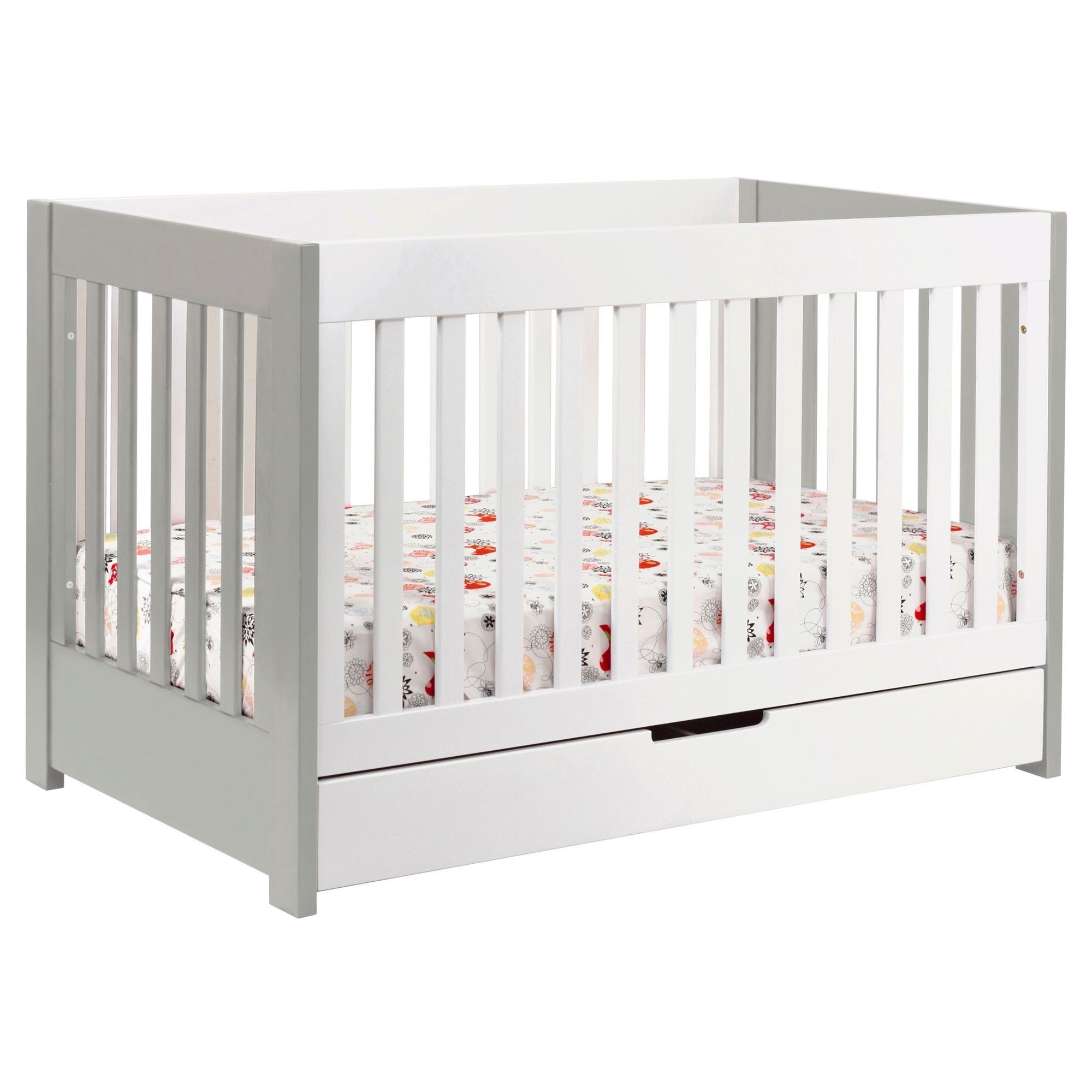 white cot with storage