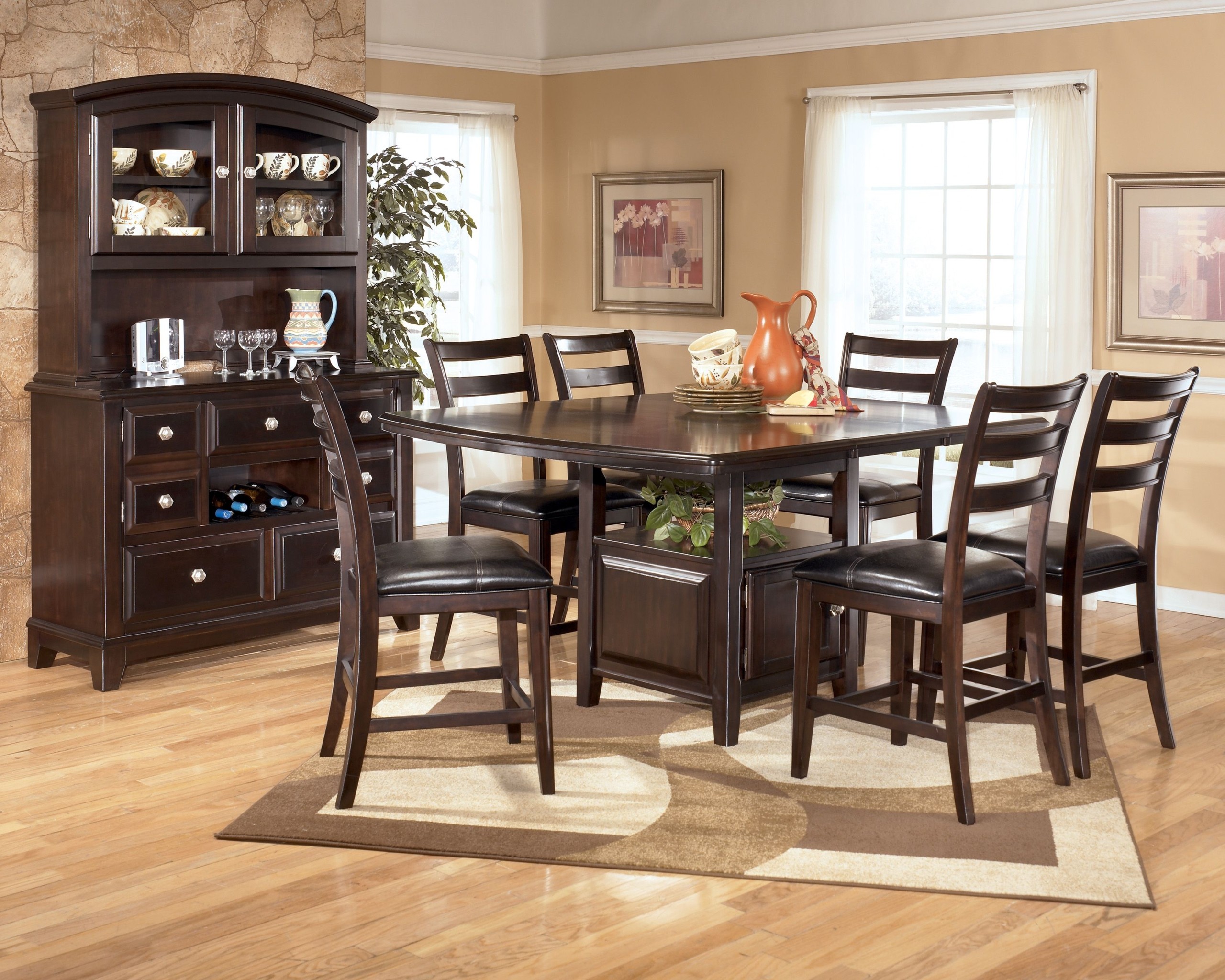 kitchen table with cabinets underneath