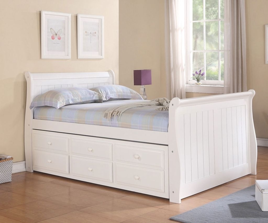 Full Sleigh Captains Trundle Bed--White