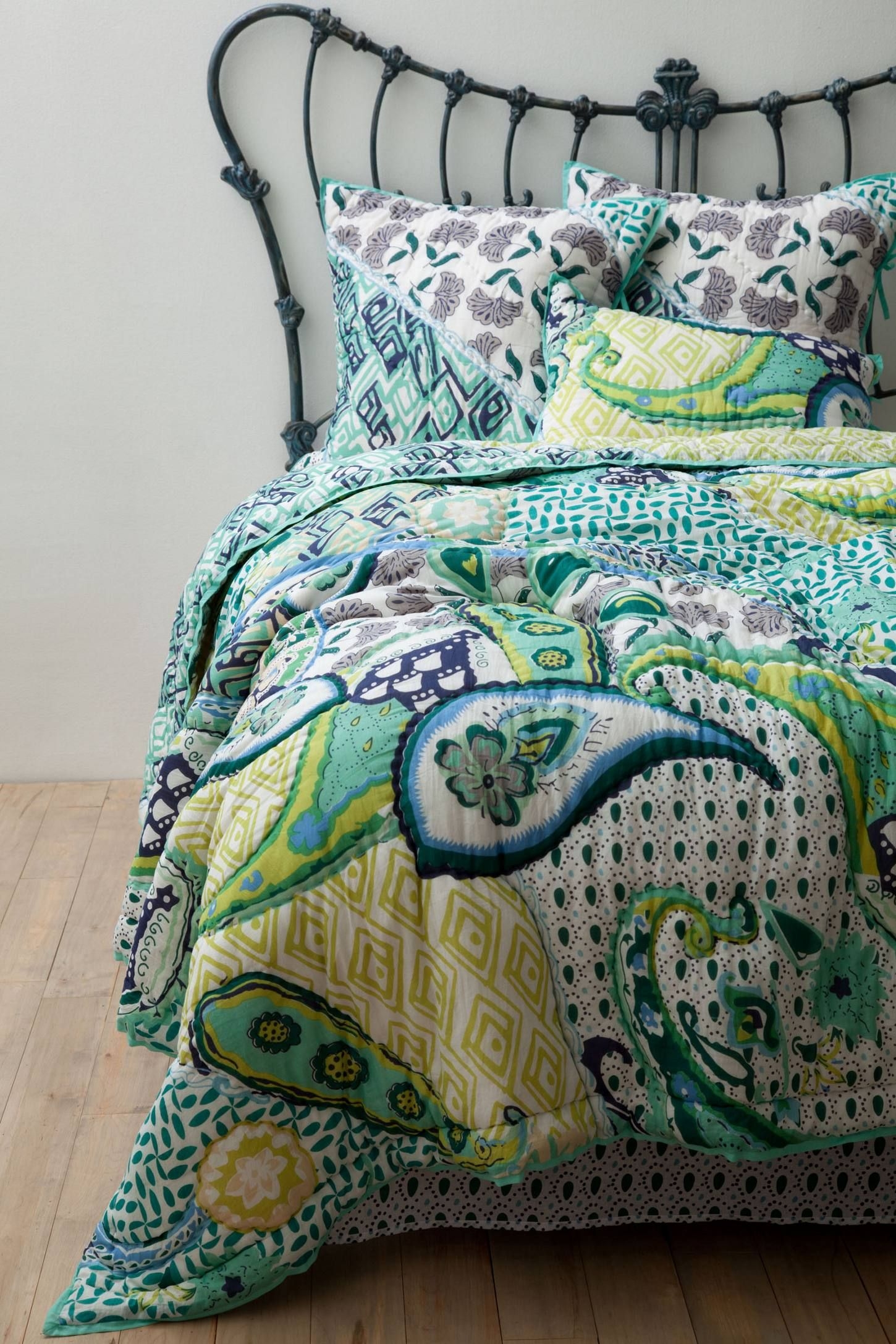 Green and blue comforter