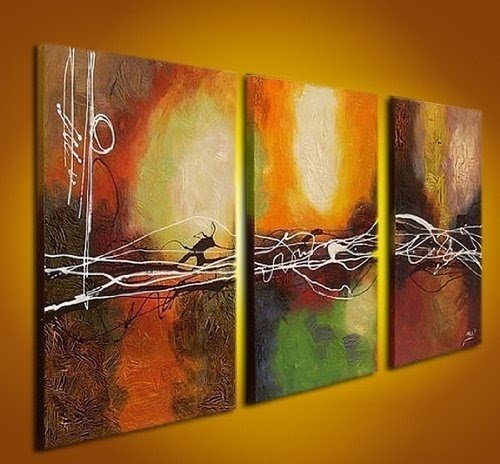 Hand-painted Oil 'Abstract' Large Linen Canvas Art Wood Framed (Set of 3)- Oversize: 72 In.w X 36in.h