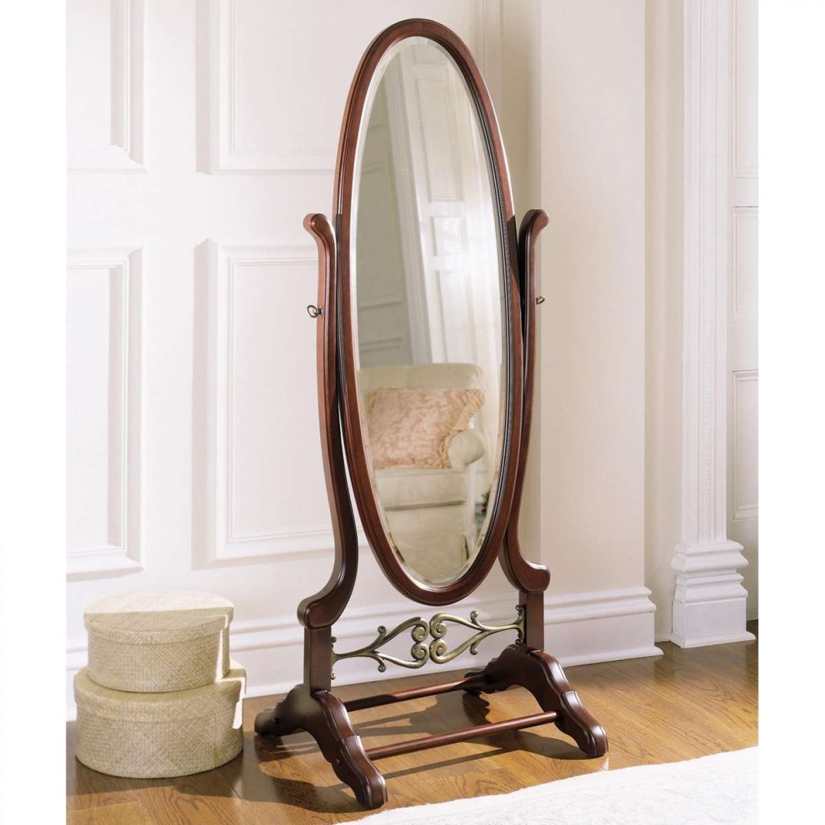 Home Selections Small Full Length Wooden Freestanding Cheval Mirror 35x110cm White 