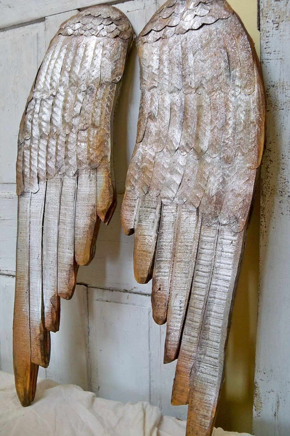 Large wood angel wings wall sculpture