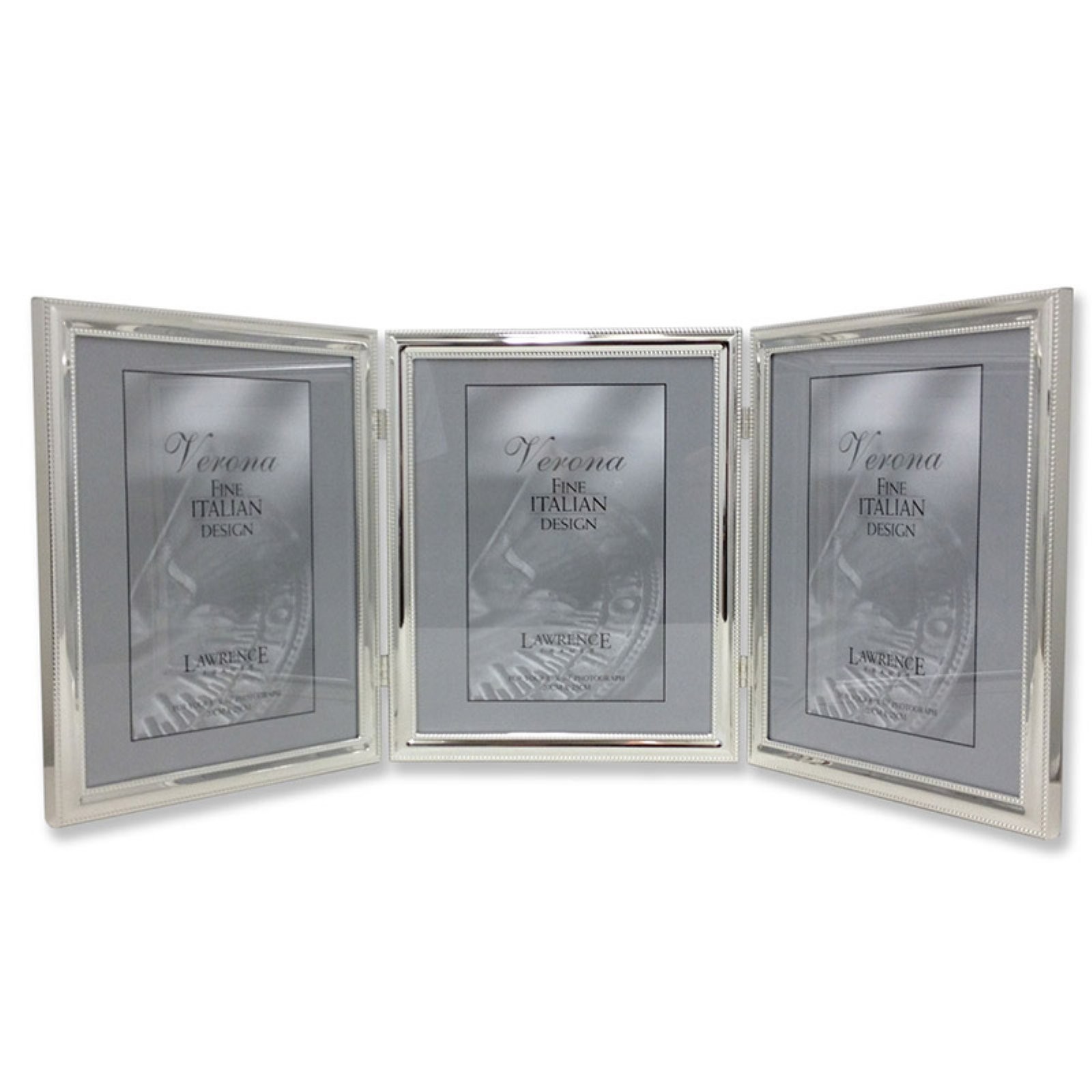 Lawrence Frames 510780T Silver Plated Double Bead Hinged Triple Picture Frame, 8 by 10-Inch