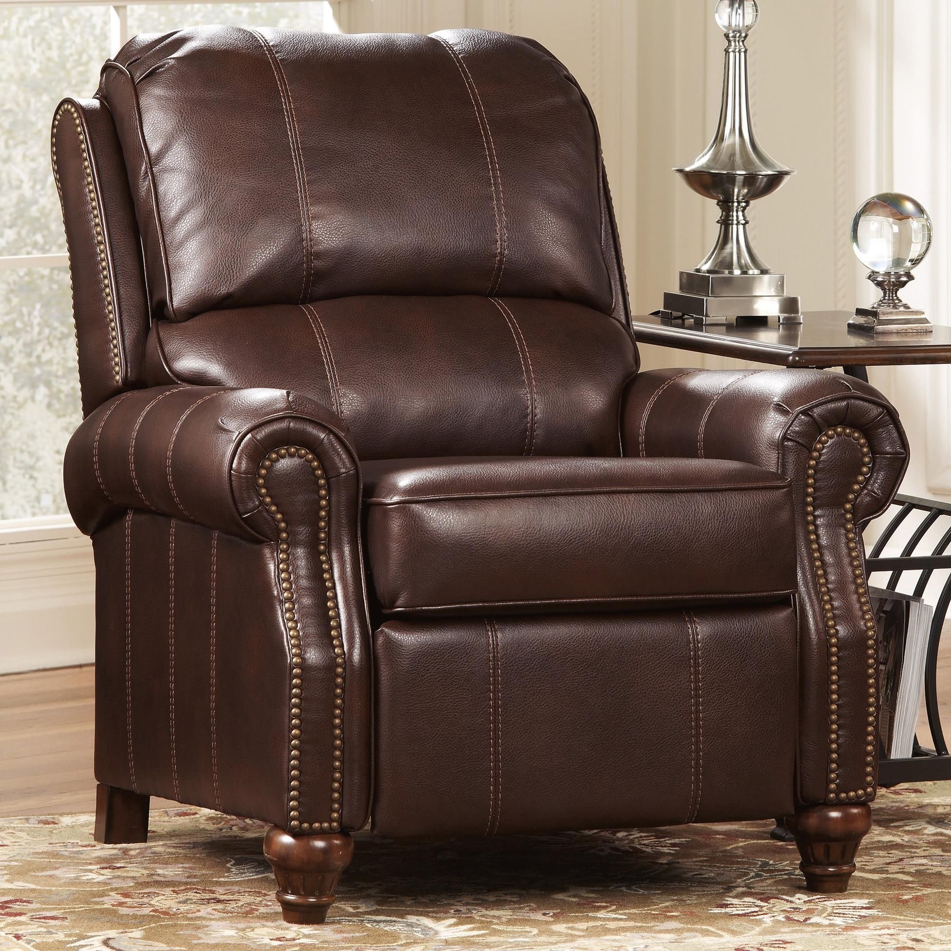 Leather recliner with nailhead trim 13