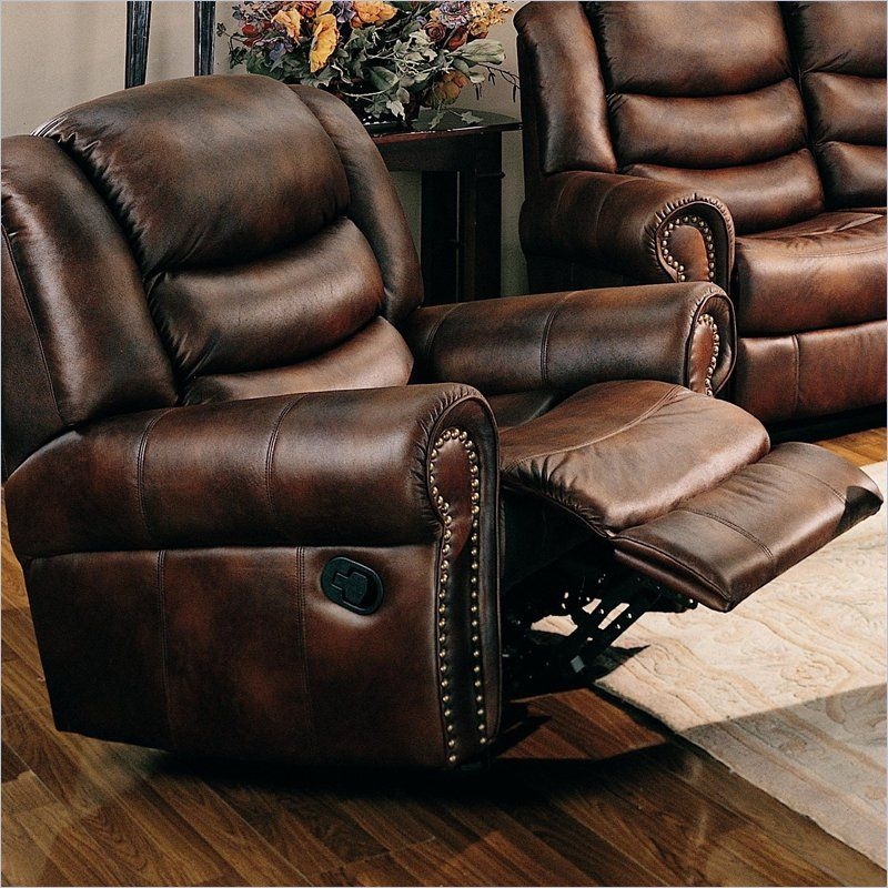 Leather recliner with nailhead trim 4